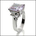 5 Ct Amethyst Radiant Cubic Zirconia Trapezoid Sides 14K White Gold Ring