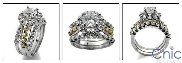 Matching Set 1 Ct Round Center Share Prong 2 Cubic Zirconia Cz Ring