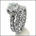 Matching Set 1 Ct Round Center Pave Halo Eternity Cubic Zirconia Cz Ring