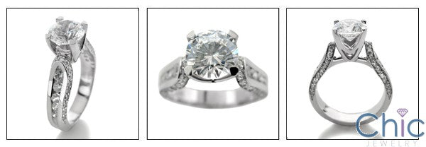 Engagement 1.5 Round Center Stone Channel Ct Pave Cubic Zirconia Cz Ring