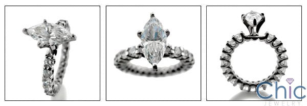 Engagement 1.5 Ct Marquise Center Share Prong Eternity Cubic Zirconia Cz Ring