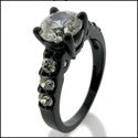 Engagement 1.25 Round Cubic Zirconia in Black Rhodium Solid 14K Gold Ring