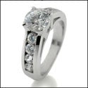 Engagement 1 Ct Round Center CZ Channel 14K White Gold Cubic Zirconia Ring
