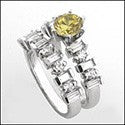 Matching Set 1 Ct Canary Round Channel Ct Prong Cubic Zirconia Cz Ring