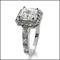 Cubic Zirconia Engagement Ring Princess 1.25 Center Halo Pave 14K White Gold