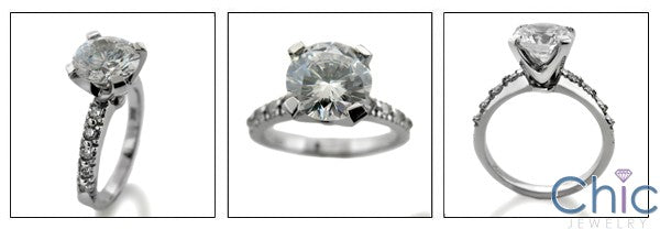 Engagement 2.25 Round Center 4 Prongs .25 Ct Pave Cubic Zirconia Cz Ring