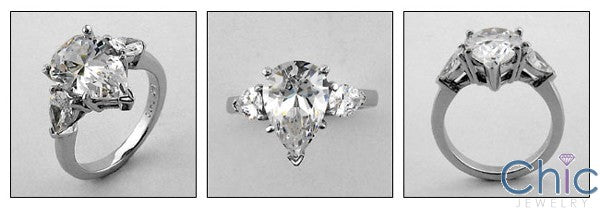 3 Stone Pear Shape Cubic Zirconia 14k White Gold Ring