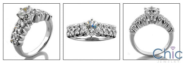 Engagement 1 Ct Round Center Double Rows Cubic Zirconia Cz Ring