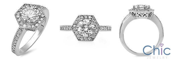 Engagement 0.75 Round Center Pave Set Cubic Zirconia Cz Ring