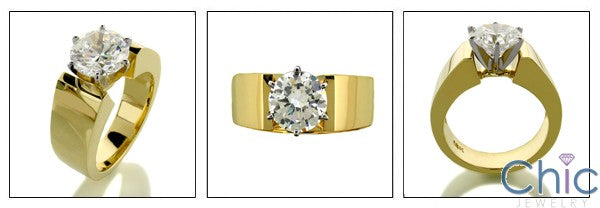 Cubic Zirconia 2 Carat Solitaire Round Heavy Yellow Gold 14k Cz Ring