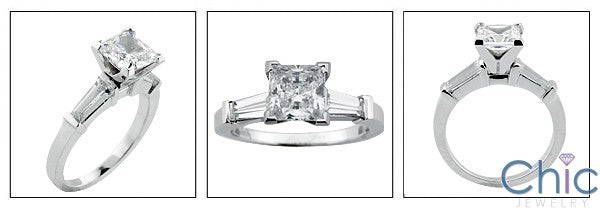Engagement 1.25 Princess Center Long Tapered Baguettes Cubic Zirconia Cz Ring