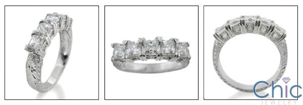 Wedding HCt Engraved 1.5 Ct Princess small Round Cubic Zirconia CZ Band 