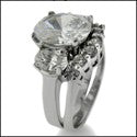Matching Engagement Ring Set 3 Carat Oval Cubic Zirconia Three Stone and Curved Band 14K White Gold