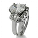Matching Engagement Ring Set 3 Carat Oval Cubic Zirconia Three Stone and Curved Band 14K White Gold