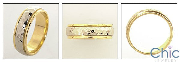 Mens 14K Two Tone Hammered Band