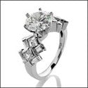 Engagement 2 Ct Round Cz Center Channel Cubic Zirconia 14K White Gold Ring