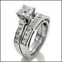 Matching Engagement RIng Set 1 Ct Round Channel Princess Sides Euro Shank Cubic Zirconia 14K W Gold