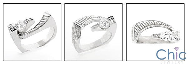 Fine Jewelry 0.50 Round channel engraved Cubic Zirconia Cz Ring