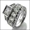 Matching Set Round 1 Ct Center Engraved Channel Cubic Zirconia Cz Ring