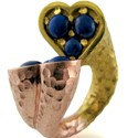 Hand Made 22K Yellow Gold Rose Gold Hearts Lapis Solid Ring