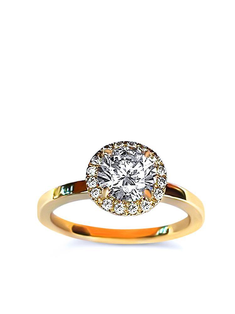Round Cubic Zirconia 1 Carat High Quality CZ Halo Style 14k Yellow Gold Engagement Ring