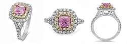 Rose and White Gold 14K Cubic Zirconia Pink Princess Cut Halo Pave Engagement Ring